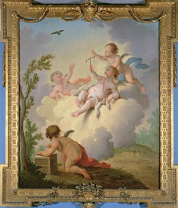 Ángeles jugando con un pájaro en un paisaje de Hendrik Willem Schweickardt